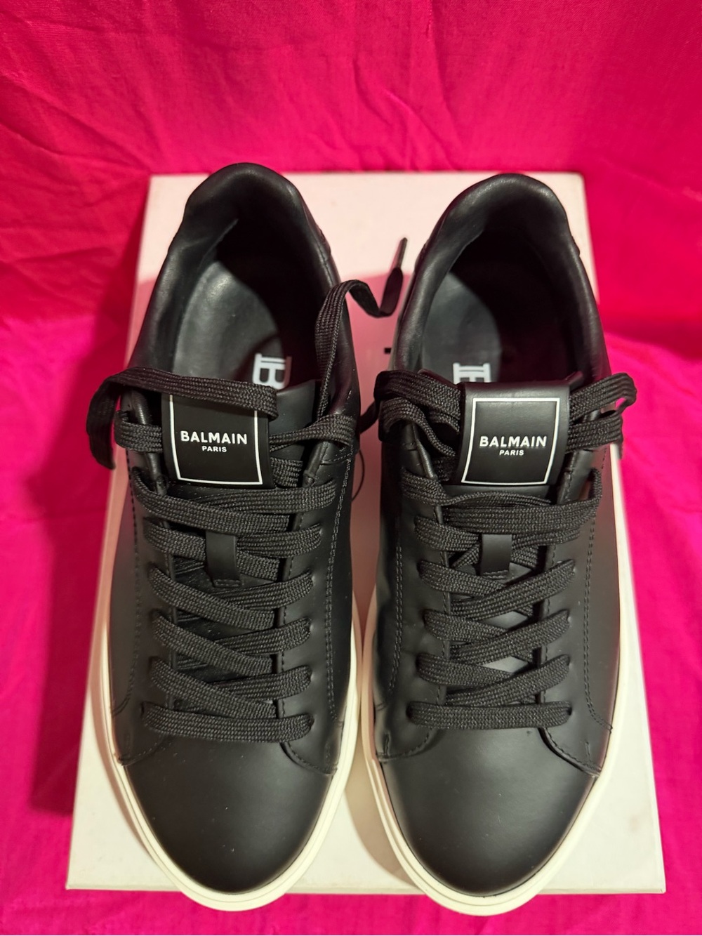 Balmain B court Black Leather Low-Top Sneakers with White Sole woman 39/9US